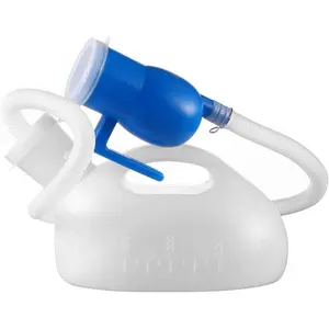 Men's Lightweight 2L Reusable Urinal Bottle with Anti-Tip Over Flat Base, 71" Long Tube, Removable & Washable Lids for Hospital, Camping Use (Ideal for Bedridden Elderly)