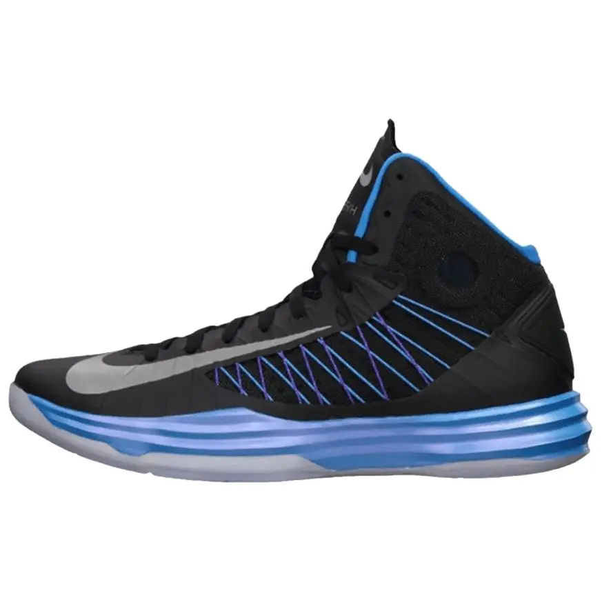 NIKE Basketball Shoes Hyperdunk 2012+ Lightweight Cushioning, Supportive Fit - Indoor/Outdoor Court Performance, Unisex Multi-Size, Black/Metallic Silver-Blue Glow-Blue Tint 524948-001