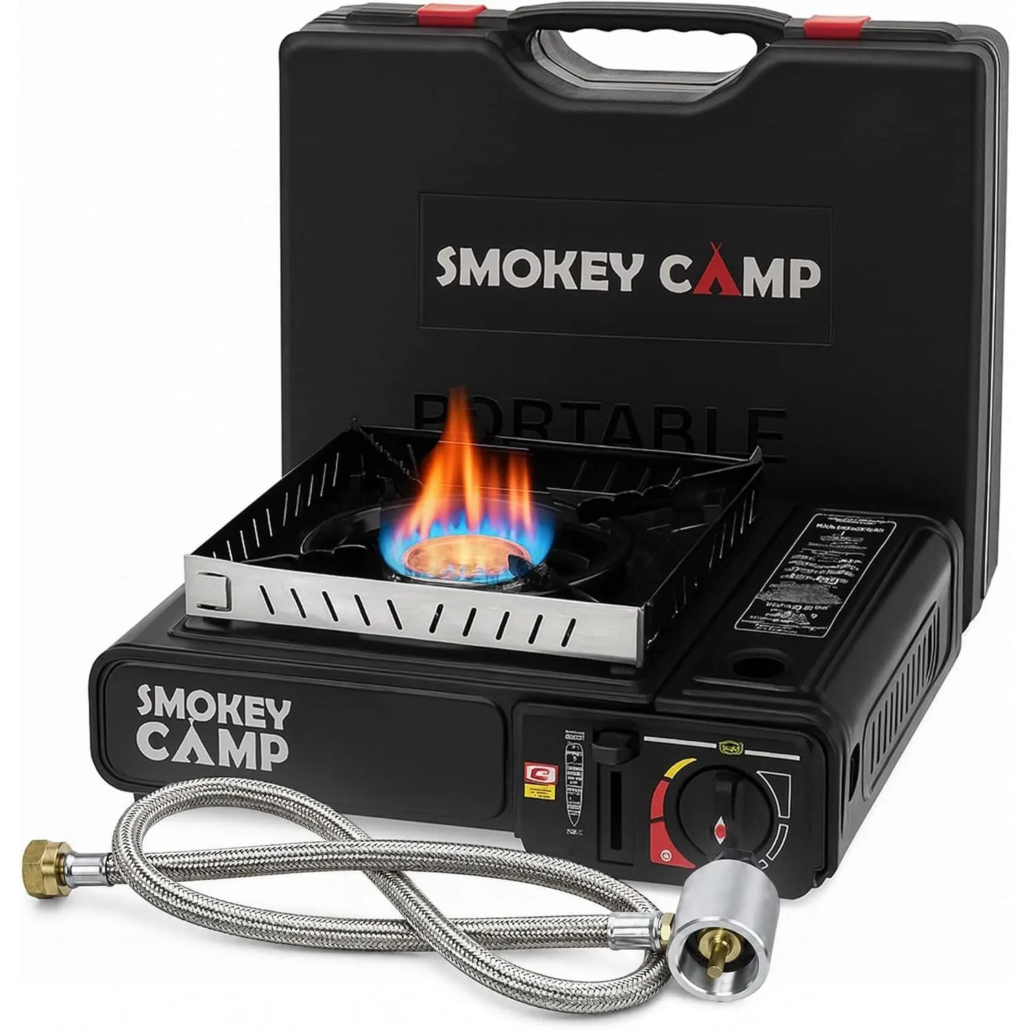 Portable Camping Stove, 3000W Dual Fuel Butane & Propane Gas Stove, Automatic Ignition, Adjustable Flame Control, Compact Backpacking Stove for Camping & Outdoor Cooking (with Adapter Pipe)Gift.