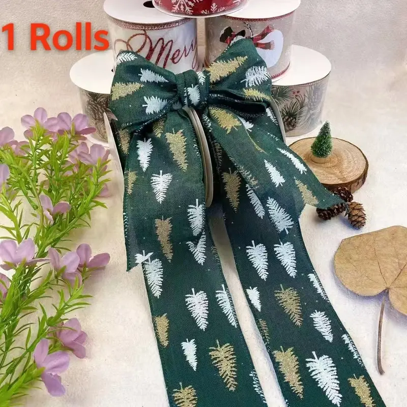 1 roll of Christmas gift packaging ribbon bouquet diy hand-decorated ribbon American Christmas ribbon, ribbon atmosphere ribbon bow, Christmas Thanksgiving Easter Halloween Mother's Day gift decoration, making garlands or hanging flags.