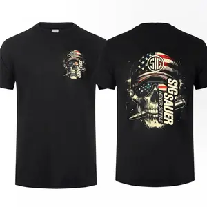 🎀 [street wear]Sig Sauer American Skull Flag 2 Sided T-Shirt, Unisex Short Sleeve Casual 100% Cotton, Top Menswear, Tactical Gear, Gun Lover fathers day gift ideas