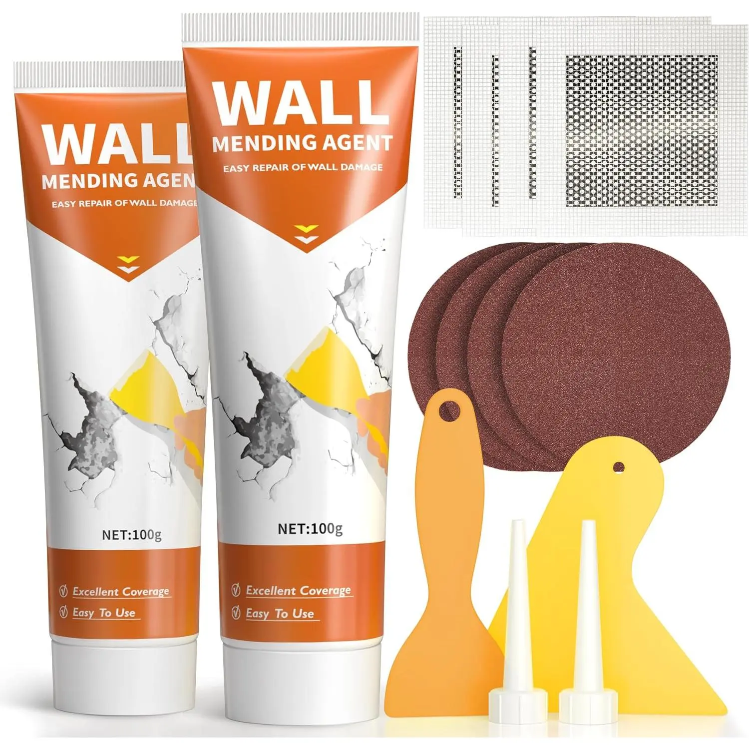 Drywall Repair Kit,Wall Patch Repair Kit,2 Pack Wall Patching Agent,Simple Filling of Wall Holes & Efficient Crack Repair, Plaster Wall Repair,Apartment Friendly