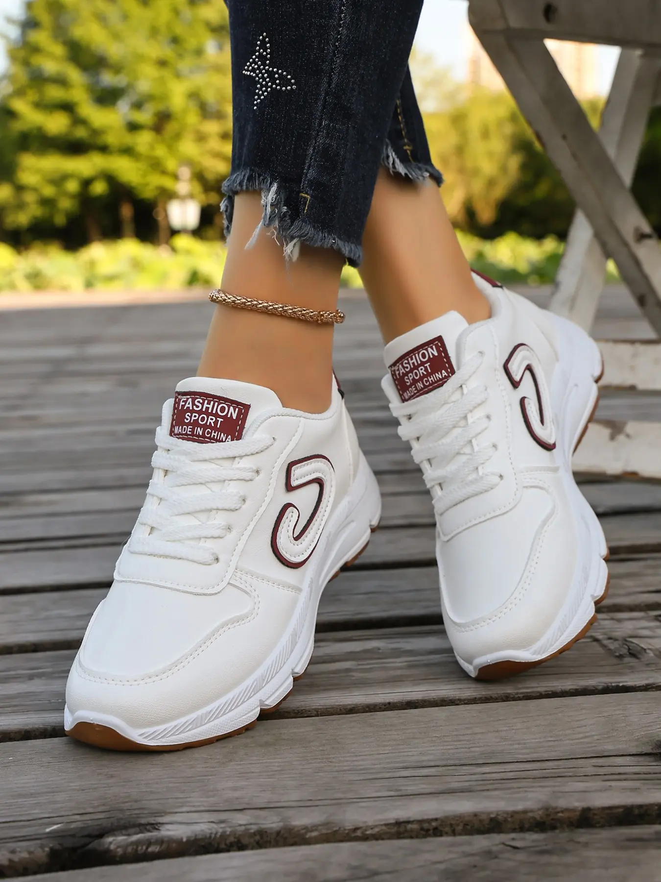 New Women's All-Season Casual Sneakers, PU Leather Round Toe, Hidden Wedge, Comfortable Soft Sole, Fashionable Patchwork Design