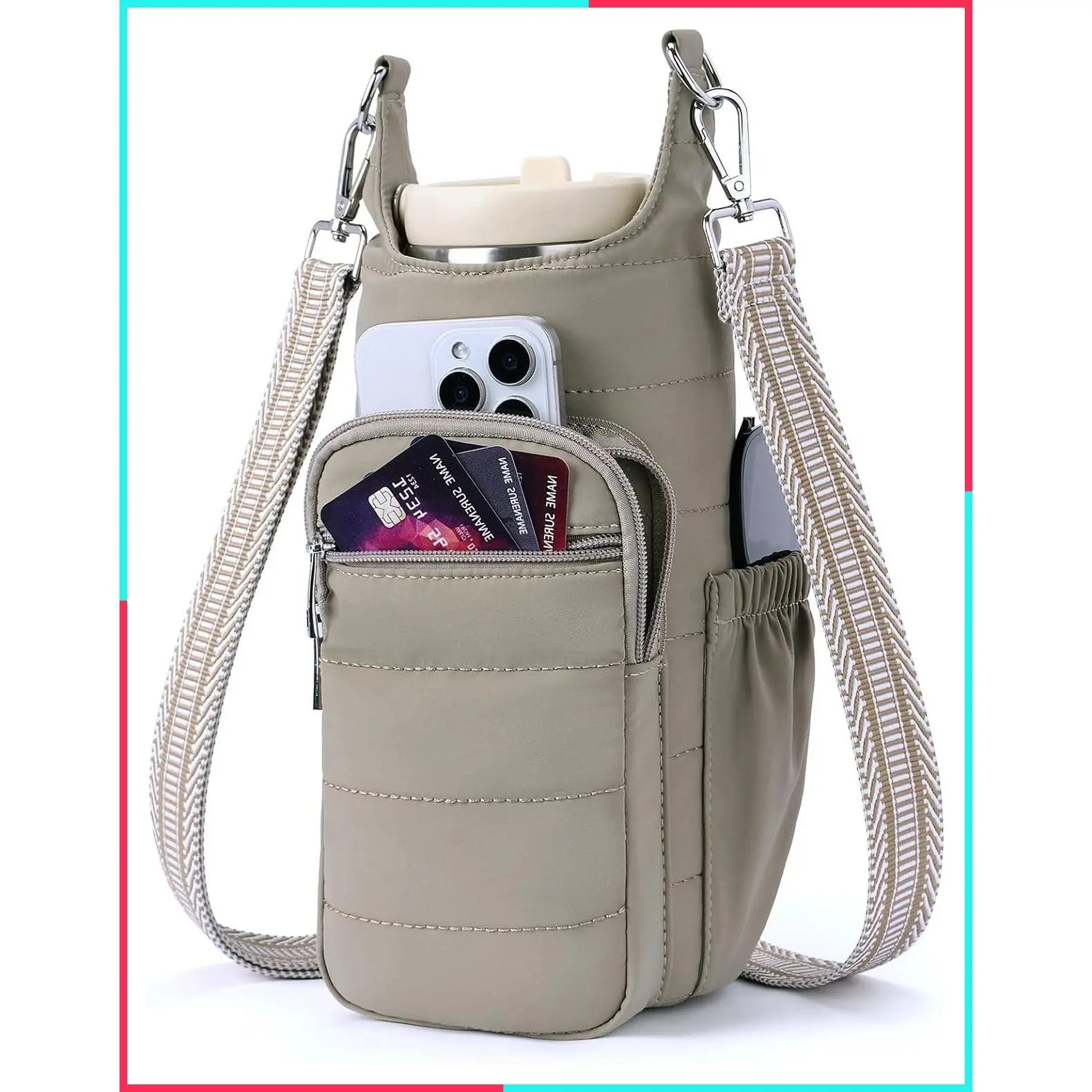 Insulated 40 oz Water Bottle Crossbody Carrier Bag with Adjustable Strap for Walking Hiking