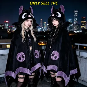 1PC Cute Devil Bat Hooded Wearable Blanket Cape, Halloween Cosplay Plush Cloak, Warm Lazy Throw Blanket for Indoor Use. Perfect gift for your girlfriend or daughter