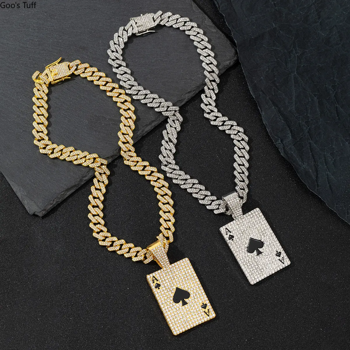 Men's Hip Hop Ace of Spades Poker Pendant Necklace - Alloy Enamel Full Paved Zircon Twist Rope Cuban Chain, Men's Accessories for Party Wear, Oversized Street Costume Jewelry Gift