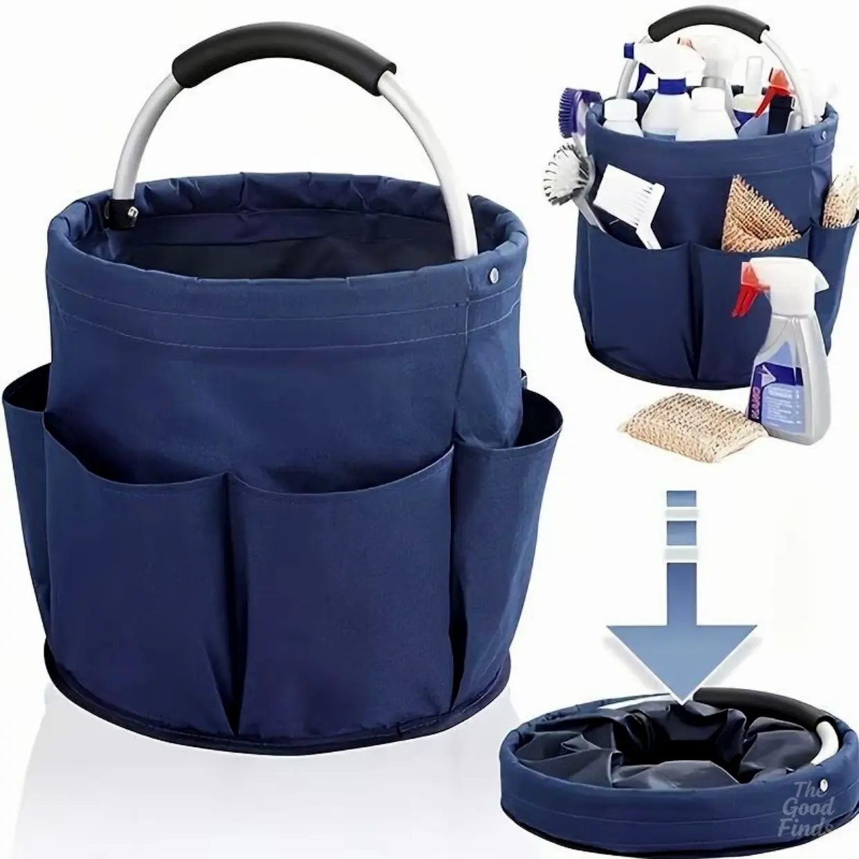Multifunctional Collapsible Storage Basket - 6-Pocket Outdoor Carry Tools Bag with Round Handle, Compact Portable Home Organizer for Home, Office, Outdoor Use, Durable #SummerVibes, Pockets