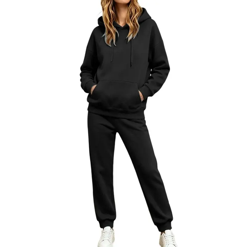 Women's 2-Piece Hoodie & Straight Sweatpants Set, White Casual Loungewear Top & Pants Set for Daily Wear