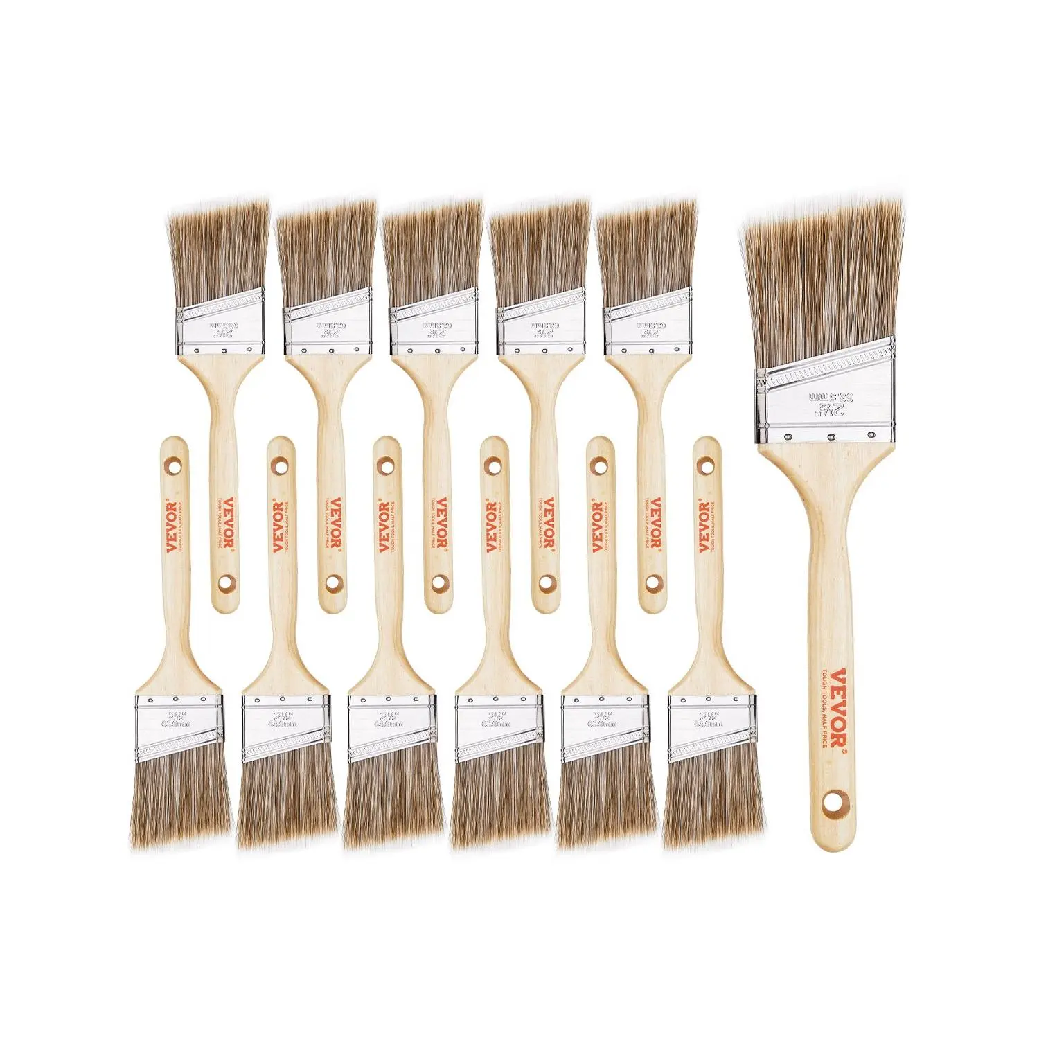 【DealsForYouDays】VEVOR Paint Brushes, 12 Piece Angle Paint Brush, Treated Wood Handle, Paint Brush Set for All Latex and Oil Paints Stains, Wood Stain Brushes for Cabinets, Walls, Fences, Interior Exterior Use