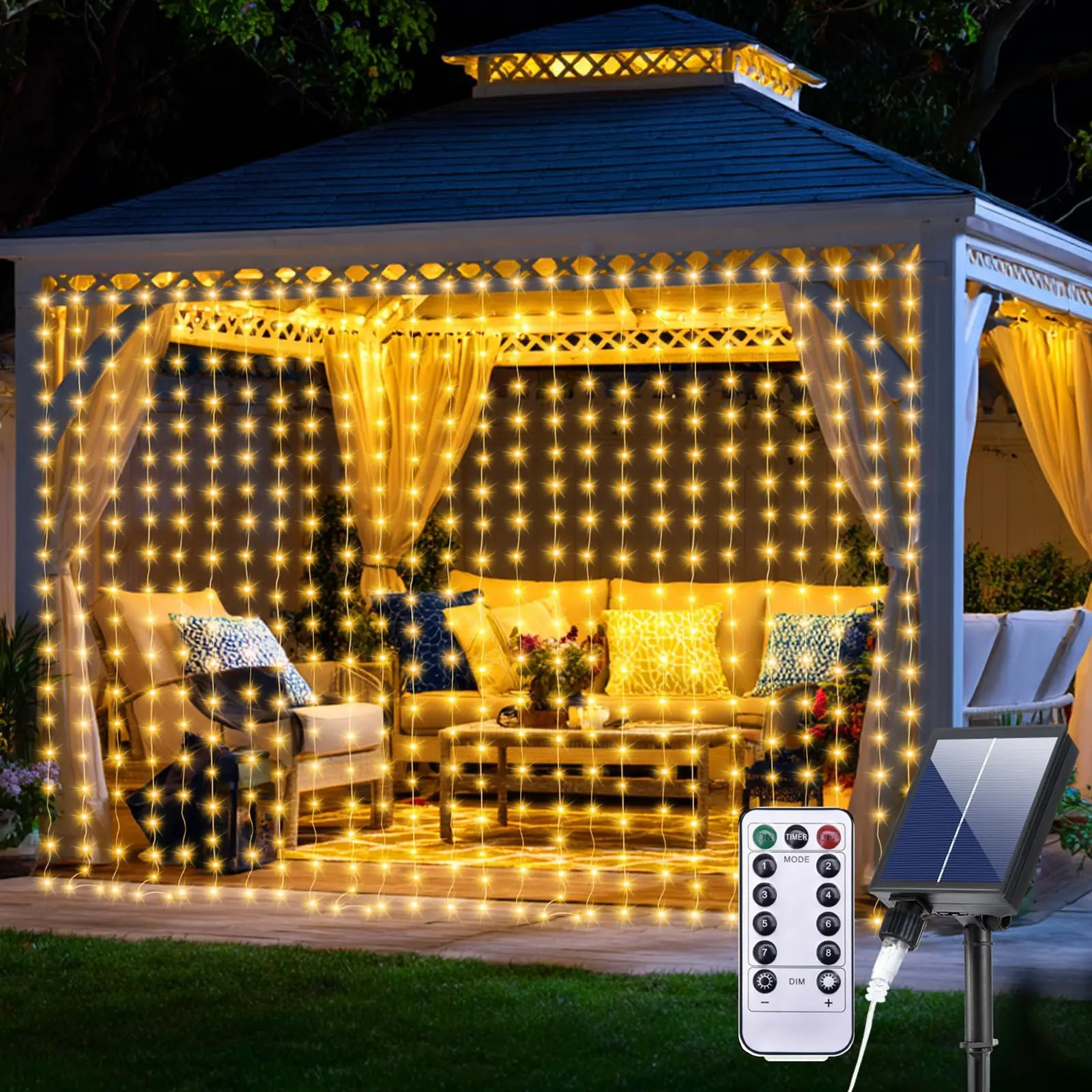 solar curtain lights outdoor waterproof,3M 300LED Solar Powered Waterfall Lights,curtain lights outdoor,solar lights for gazebo,gazebo lights,for Bedroom Window Party Decoration, Atmosphere Light, Room Accessories, Led Lighting