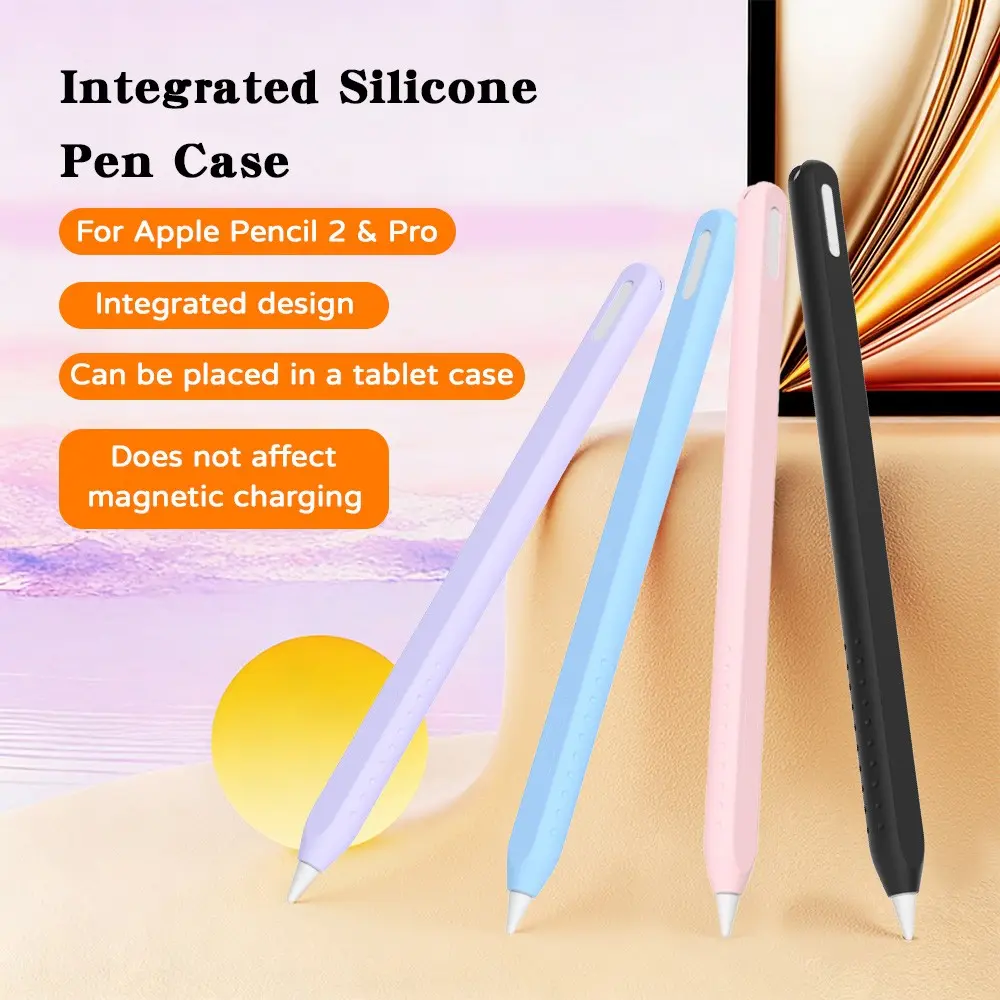 Integrated Silicone Apple Pencil Case for Apple Pencil 2nd Generation & Apple Pencil Pro, Slim Lightweight Soft Silicone Protective Sleeve, Support Magnetic Charging, Compatible with iPad Tablet Case, Anti-Slip Grip Apple Pencil Skin Cover, Multiple Paste
