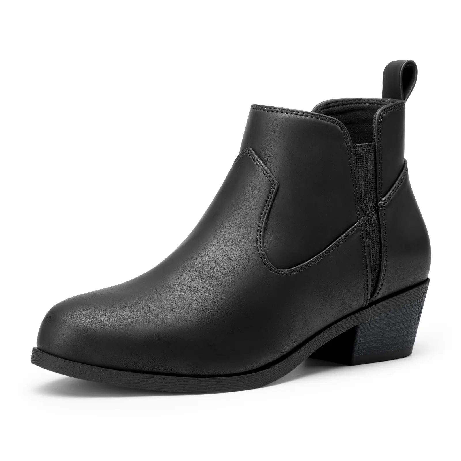 Athlefit Women's Chunky Low Heel Slip On Short Ankle Booties - Minimalist Breathable Footwear with Velcro Strap, Soft Support Insole, Almond Toe, Ideal for Daily Wear, Walking Shoes, Casual, Low Flatform, Soft Insole