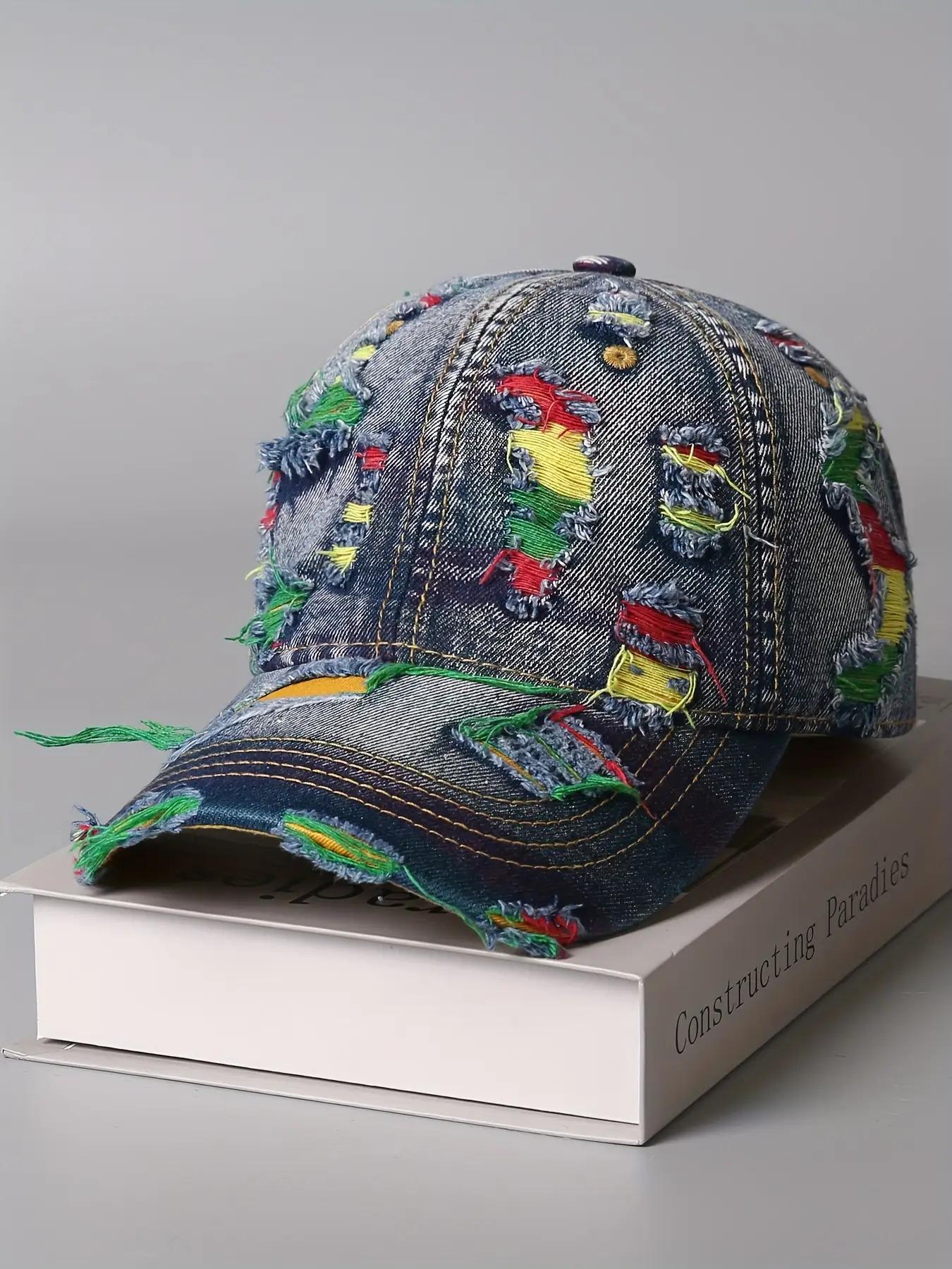 [Vintage Denim Baseball Cap] Vintage Distressed Denim Baseball Cap |       Washed & Frayed Brim, Adjustable Snapback Closure, Lightweight Unisex Streetwear Hat for Men & Women, Casual & Parties