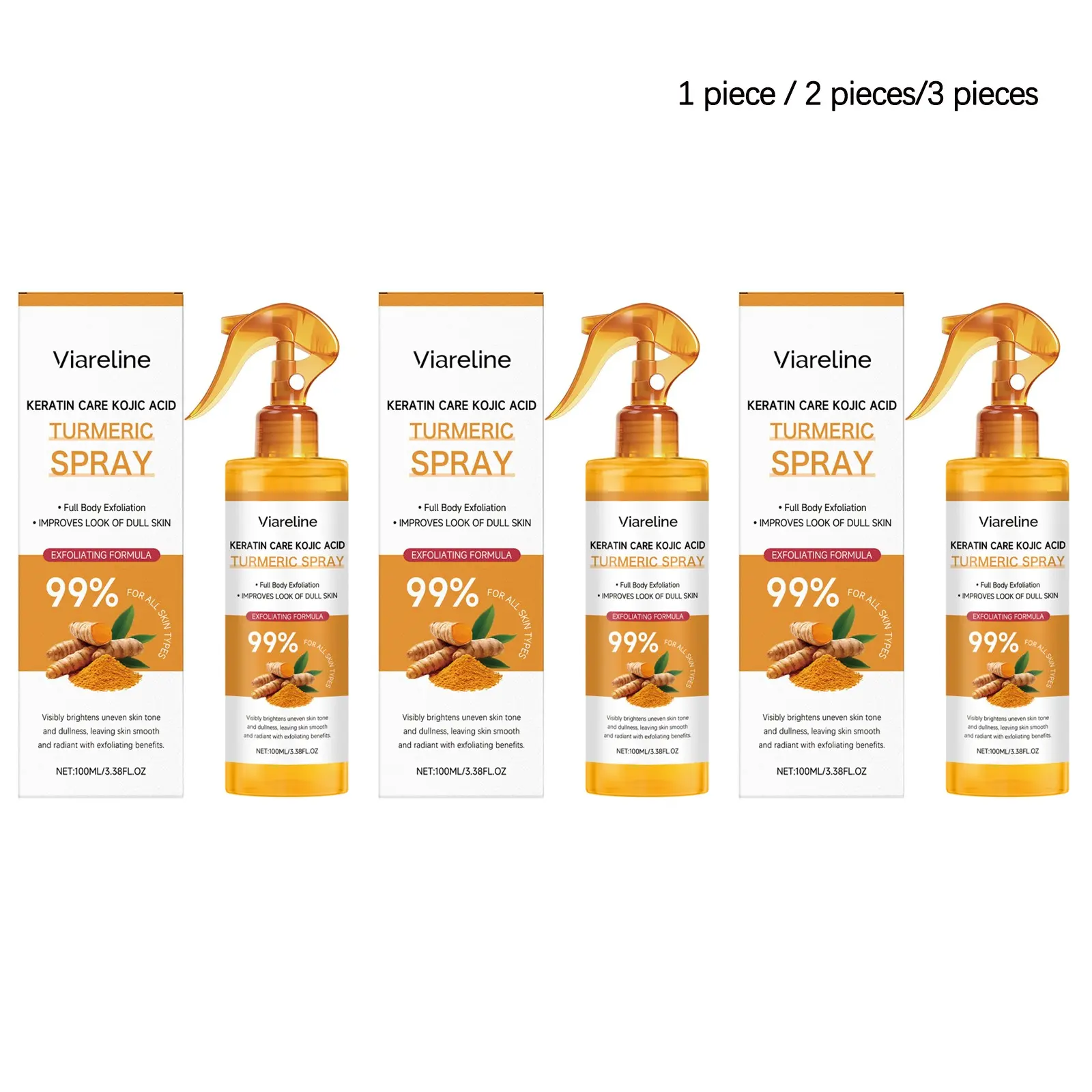 Turmeric Exfoliating Spray (100ML/100ML*2/100ML*3), Gentle Body Cleanser, Moisturizing, Smooths Skin, Improves Texture, Daily Care