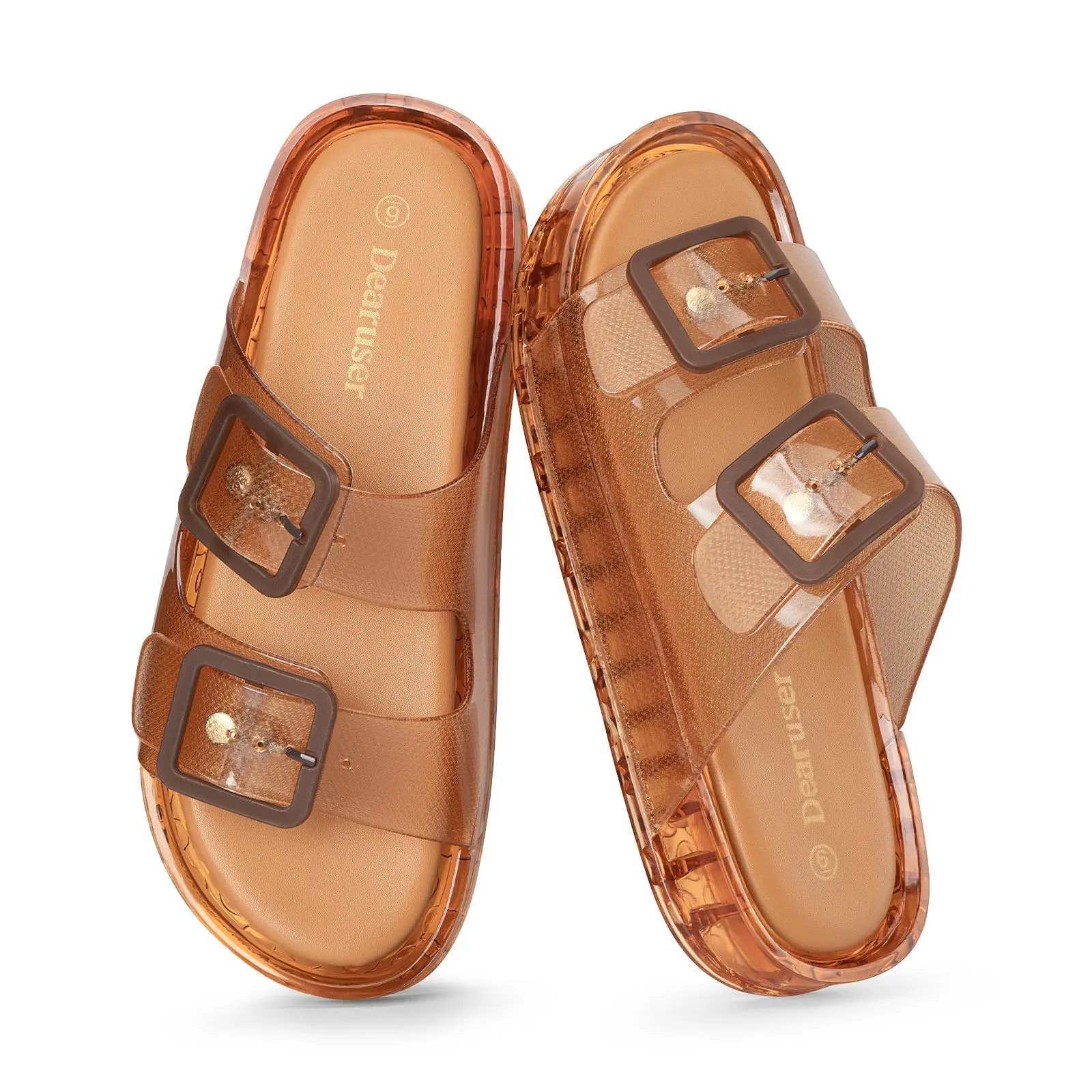 Women's Platform Slides Sandals Waterproof Double Buckle Adjustable Slip-On Jelly Shoes tiktokshopbacktoschool