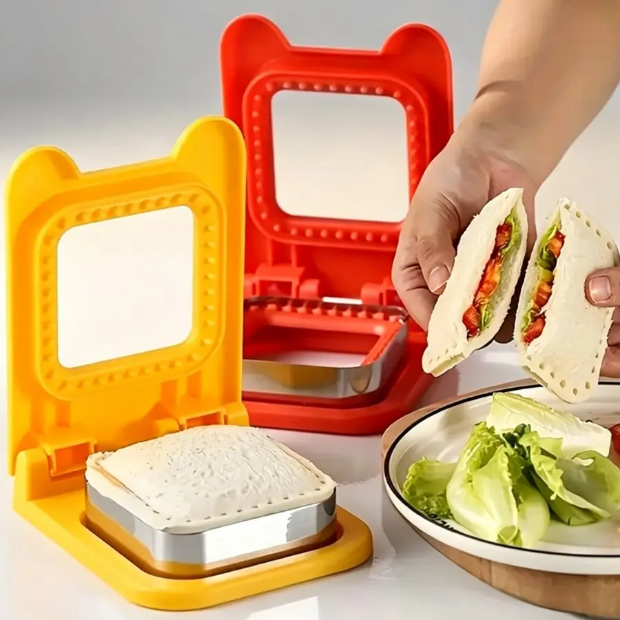 2-Piece Stainless Steel Sandwich Press Mold, Instant Pocket Sandwich with Toast, Breakfast Bento Tool, Easy Homemade Sandwich Maker