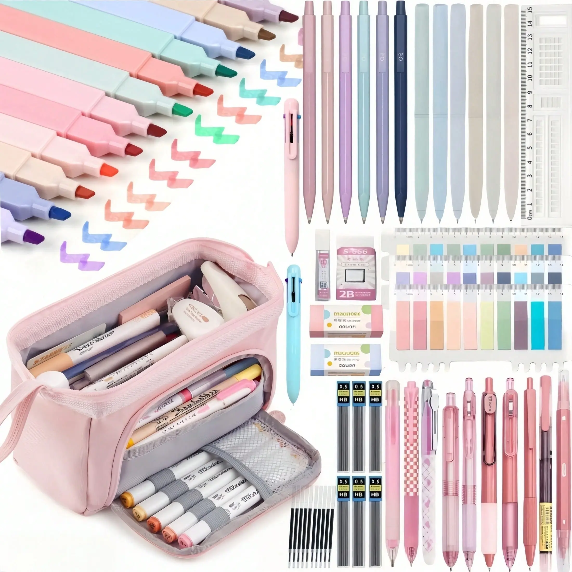 61PCS Aesthetic School Supplies With Large Pencil Case,Black Ink Gel Pens,Writing, 0.5 mm Smooth Fine Point,Mechanical Pencils Set,13pcs highlighter,Sticky Notes,Stationery Bag School College for Teens Girls Adults Student.back to school.