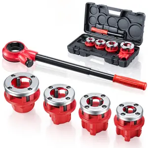 【DealsForYouDays】VEVOR Ratchet Pipe Threader Kit with 4 Dies, 1/2" NPT, 3/4" NPT, 1" NPT, 1-1/4" NPT Manual Ratcheting Pipe Threading Tool, Portable Pipes Threader Set with Toolbox for Plumbing Installation Repair