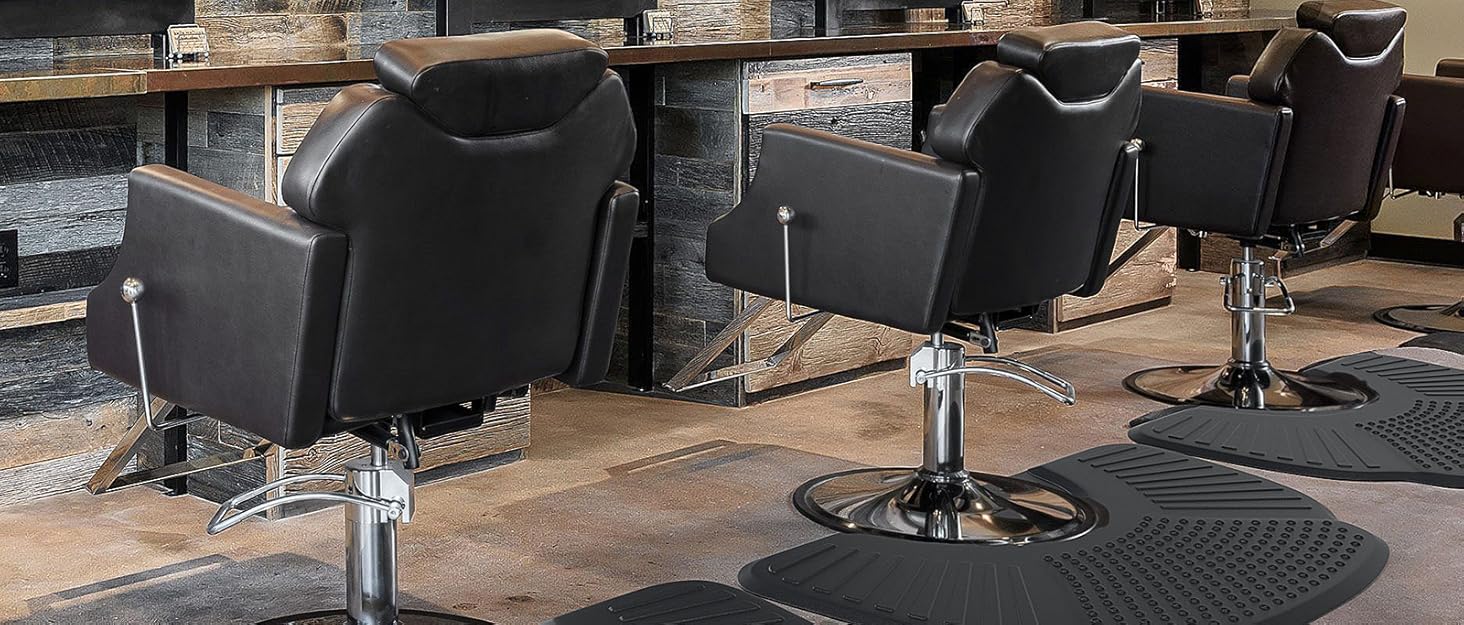 OmySalon Salon Mat for Hair Stylist Anti Fatigue, Thick Barber Chair Mats with Round Cutout Hair Salon Mats for Hairdresser Standing, Barbershop Beauty Spa Hairdressing Equipment