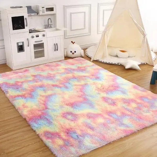 GARVEEShag Rug Collection: Soft, Non-Skid, Colorful Area Rugs for Living Room, Bedroom, Nursery, Dorm - Various Sizes (3'x5' to 9'x12'), Pink/Sky Blue, Modern Plush Design