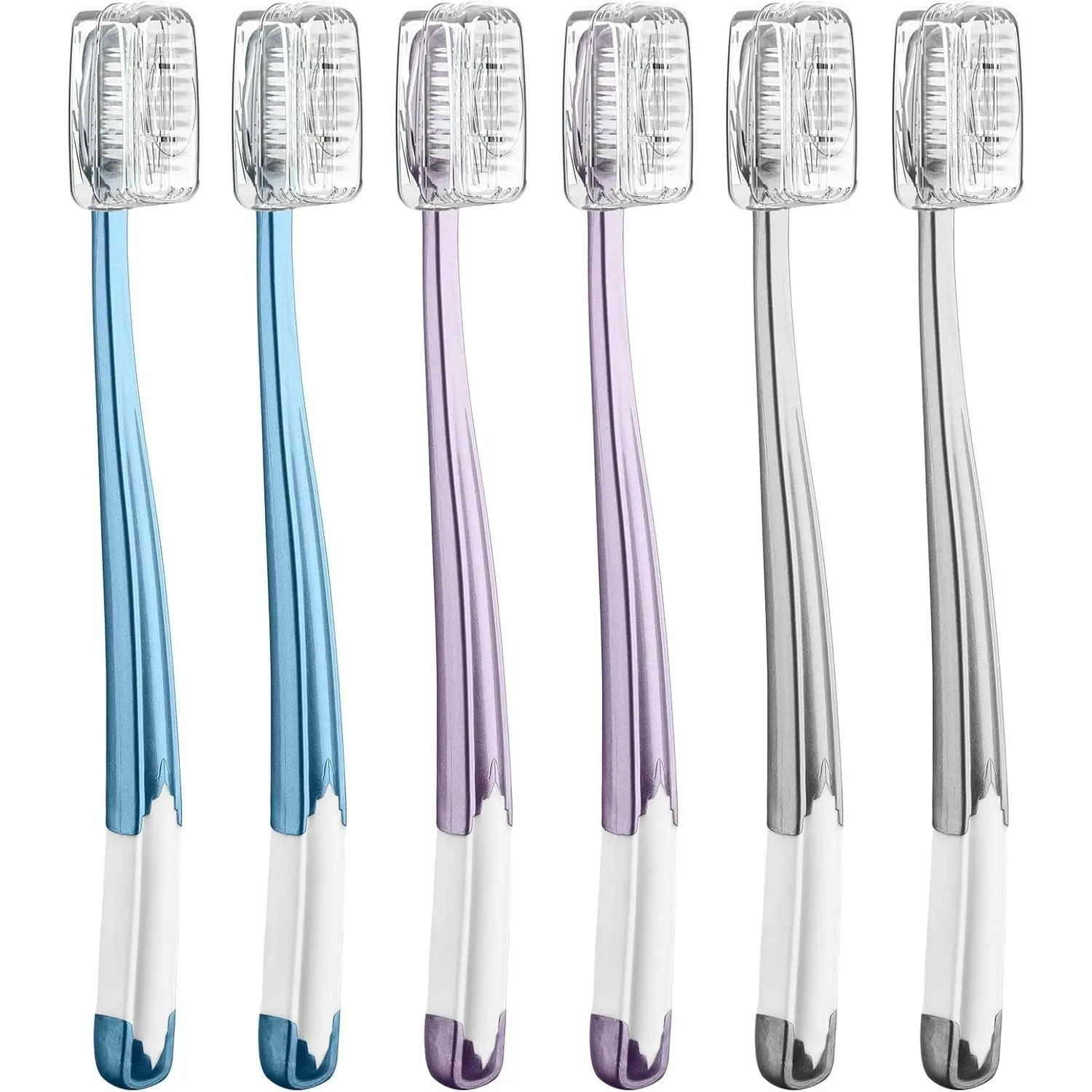 Adult Soft Bristle Toothbrushes, Periodontist-Designed Tapered Bristle Manual Flossing Toothbrushes with Covers, Neutral Ergonomic Reusable Honey Cleansing Brushes for Sensitive Teeth & Gums, 6 Count, Eco-Friendly, 6 Pcs, Adults, Angled, Anti-Slip Surface