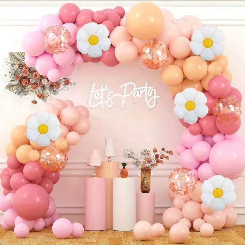 131 Piece Daisy Balloon Garland, Blush Pastel Balloons, Glitter Balloons, Balloon Arch Set, Perfect for Parties, Weddings, Birthdays