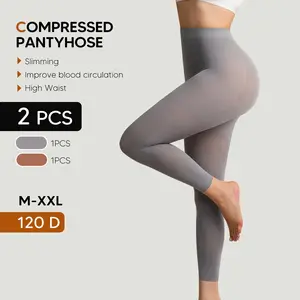 MUEE 2PC & 5PC Compressed Pantyhose 15-20mmHg Medical Quality Footless Womenswear Support Stocking Compressive Lady's Comfortable Lightweight Machine Washable Tights Casual