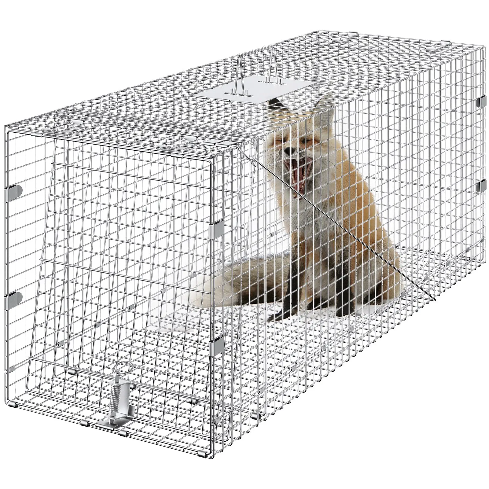 VEVOR Humane Live Animal Trap, Dimensions 50" x 20"x 26", Crafted from Galvanized Iron, Collapsible Design with Carrying Handle for Capturing Stray Dogs, Armadillos, Raccoons, Marmots, and Foxes