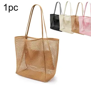 Large Capacity Beach Bag, 1 Count Outdoor Mesh Bag, Folding Mesh Shoulder Bag, Storage Bag for Home & Outdoor