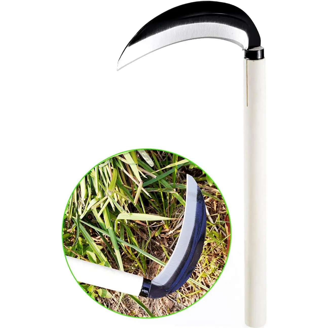 15'' Carbon Steel Grass Scythe - Steel Edge Pruning Knife, Manual Thick Gardening Hand Tool for Weeding, Farming Weed Removal, Steel Edge Pruning Knives