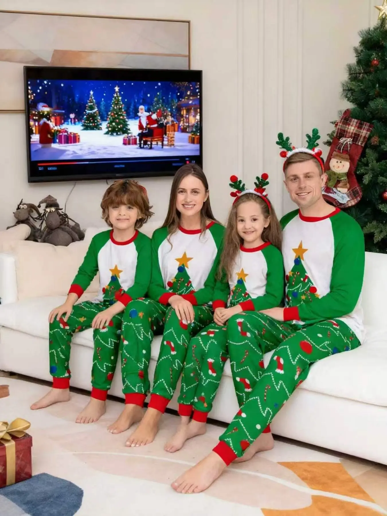 2-Piece Christmas Pajama Set, Long Sleeve and Pants, Couples' Sleepwear, Men's and Women's, Kids' Holiday, Tree Design, Clothes