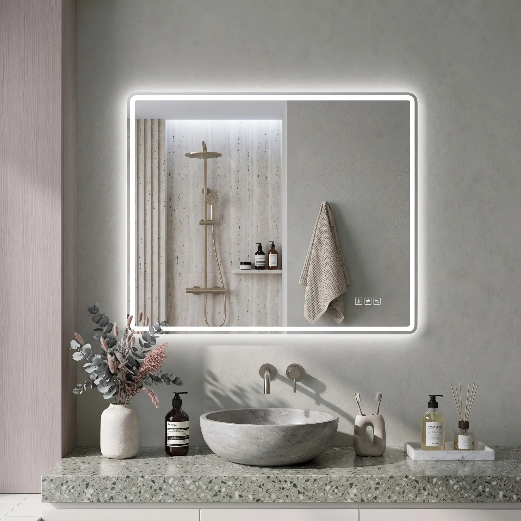 ARCH 24x32 Inch LED Bathroom Mirror Front-Lighted Backlit Anti-Fog Dimmable 3 Color Temperatures Wall-Mounted Vanity Mirror for Bathroom Makeup Shaving Modern Glass Rectangular Clear, Clear Color Options, Glass Material, Modern Style