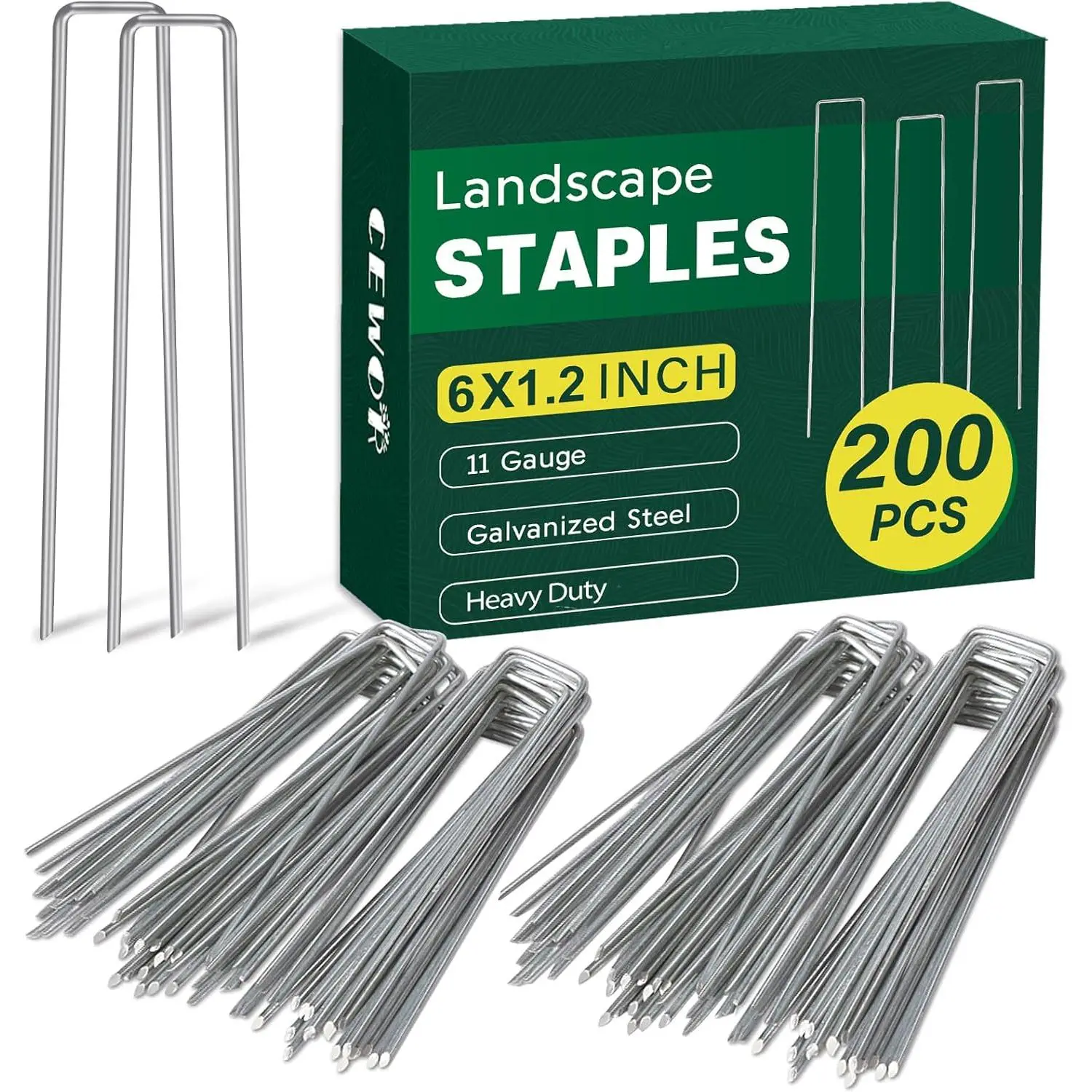 200 Pack 6 Inch Landscape , 11 Gauge Galvanized Garden Stakes U-Shaped Landscaping Fabric Pins Yard Ground  for Lawn, Fence,  Cover, Turf, Tent