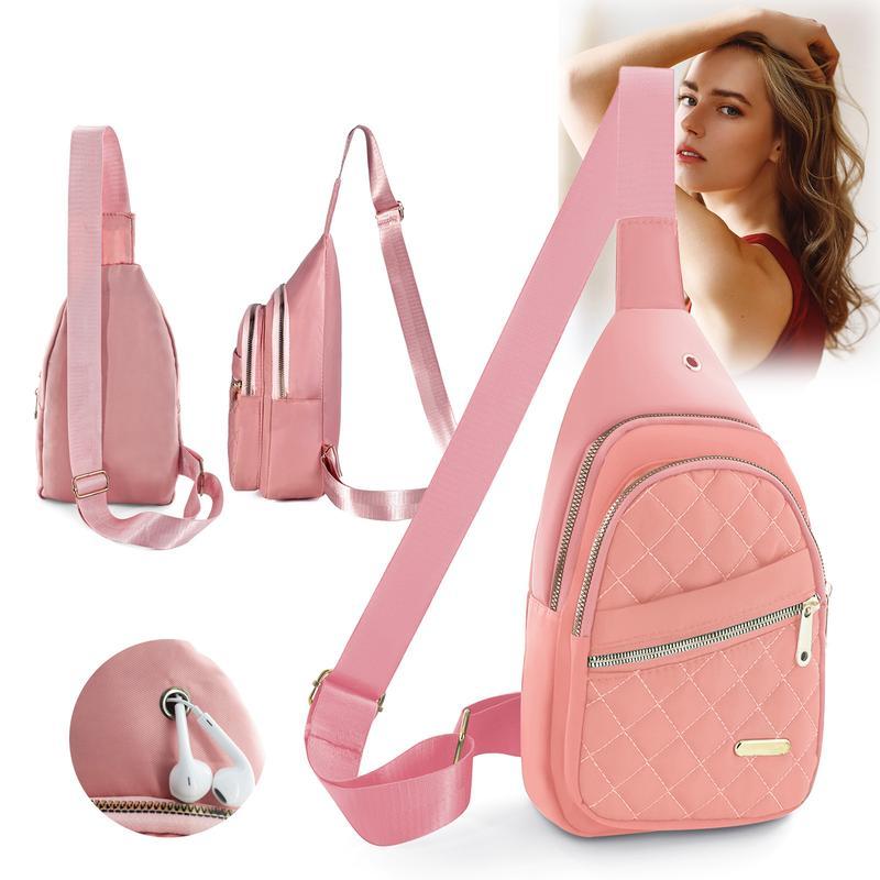 Solid Color Quilted Fanny Pack - Casual Zipper Chest Belt Bum Bag, Adjustable Sling Bag for Daily Use, Lightweight & Waterproof