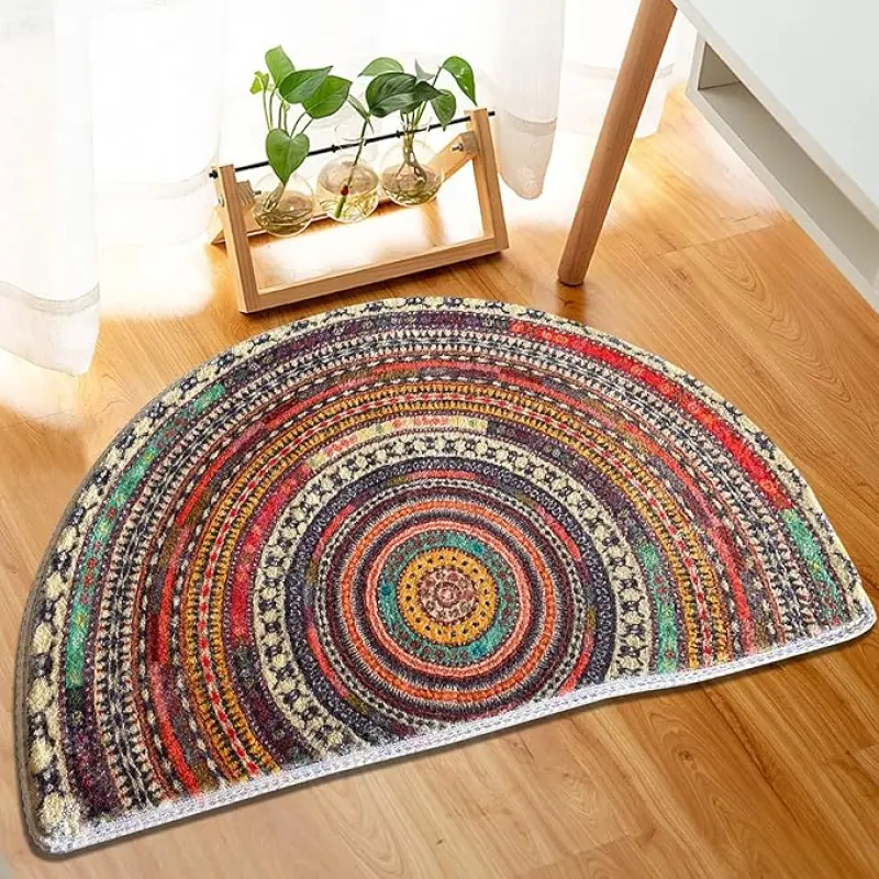 24x36 in Half-Round Boho Entry Door Rug, Colorful Vintage Pattern Home Decor Mat for Front Door, Entryway Use - Vintage Home Decor