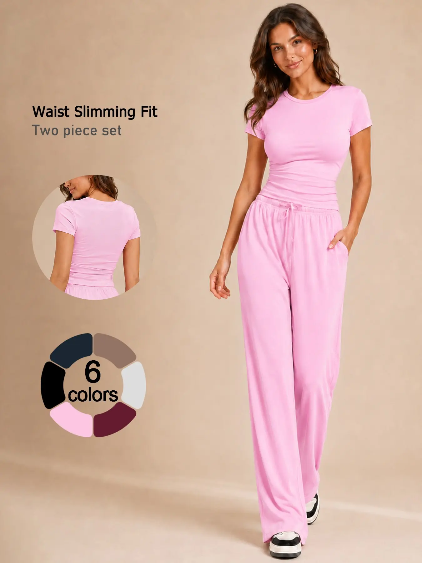 Women's 2 Piece Set Solid Color Crew Neck Short Sleeve and Drawstring Pants Workout Set Lightweight Cooling 4 Way Stretch Waist Slimming Design Yoga Set for Outdoor Running Cycling Moisture Wicking Gym Training Fitness Outfit, Lightweight Gymwear