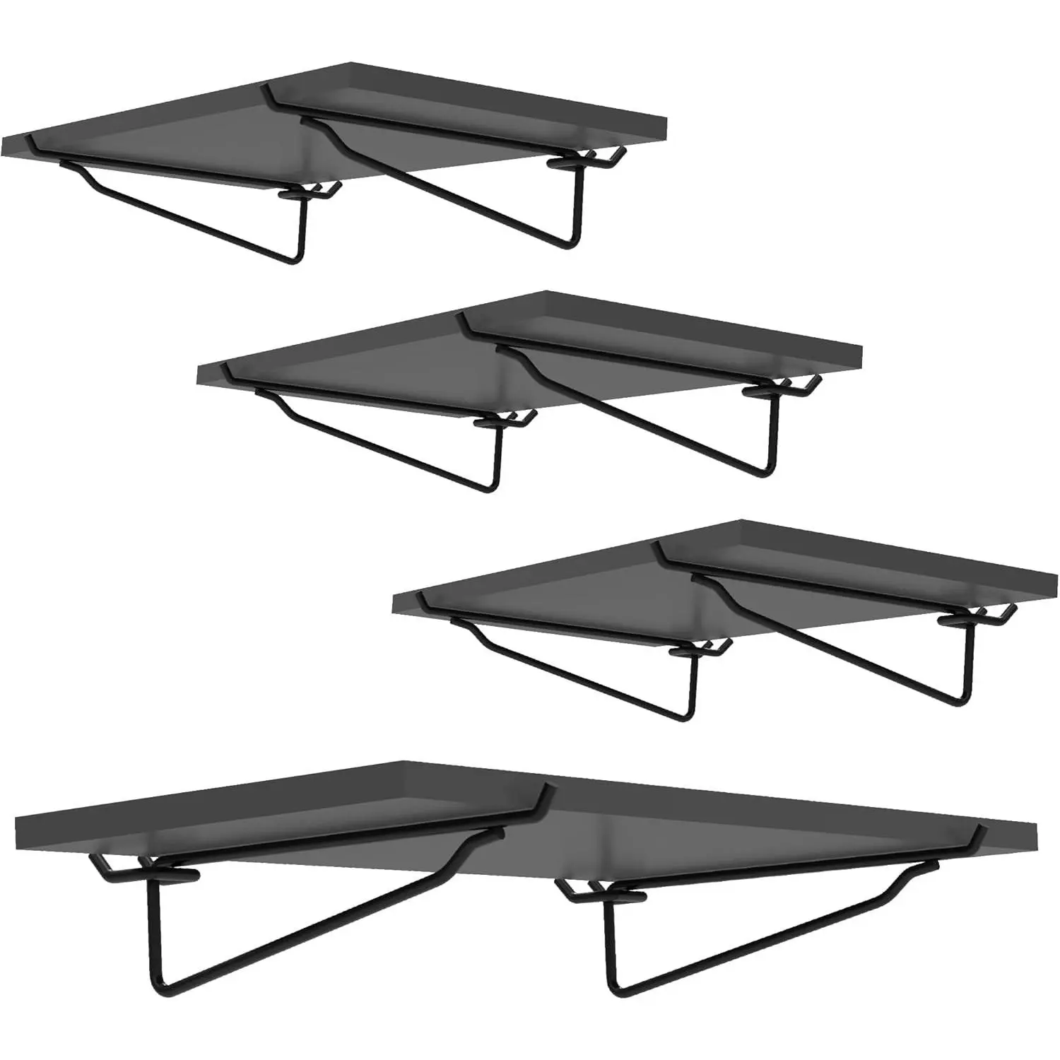 Black Pegboard Shelf Set - 4 Pcs 8"x16" Wooden Peg Board Shelving with 4 Boards, 8 Hooks, 30 lb Capacity Storage Rack with Easy Installation for Garage, Craft Room