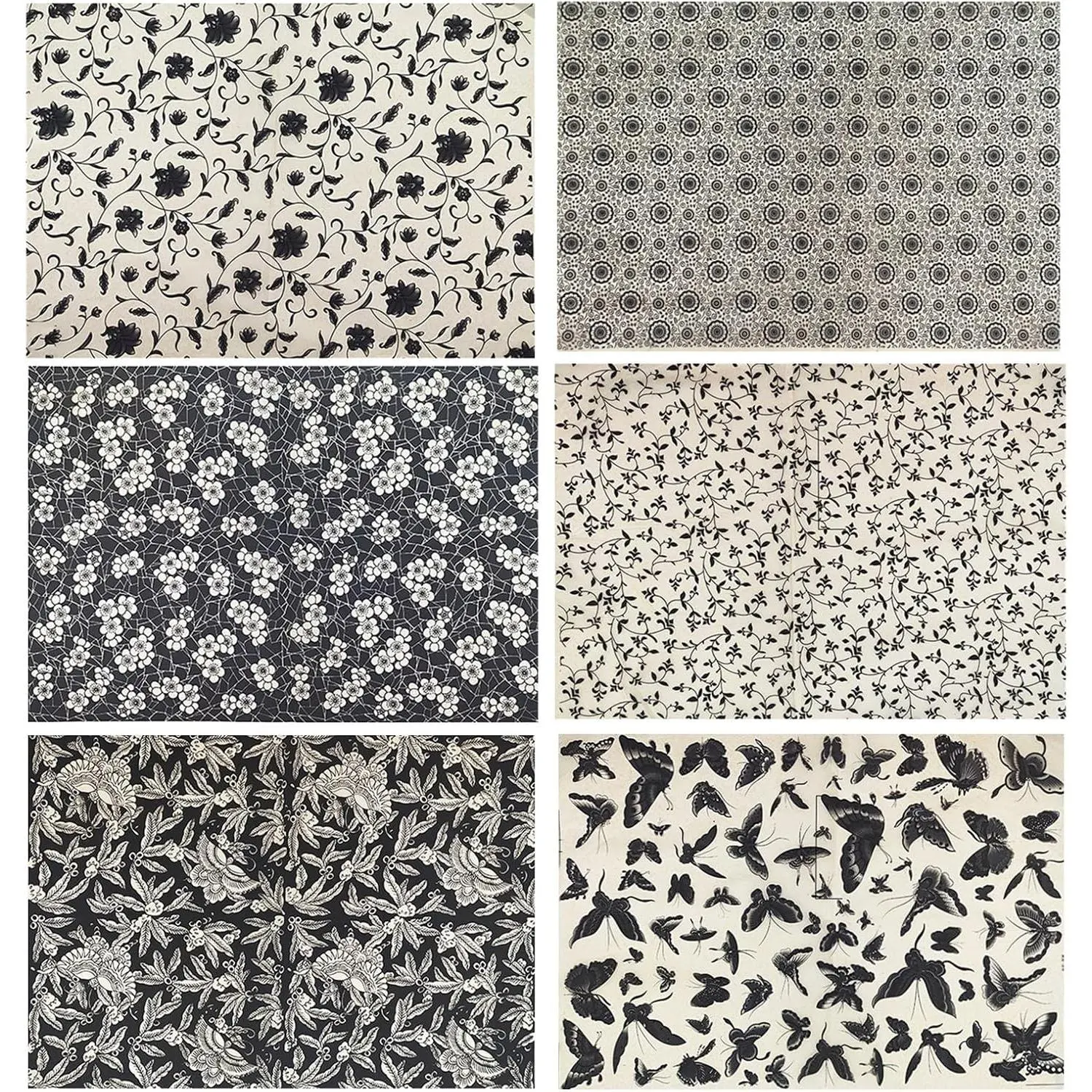 6PCS Pottery Art DIY Stickers Ceramic Clay Transfer Paper Flower Paper Porcelain Glaze Underglaze Transfers for Pottery Overglaze Enamel Waterslide Decal (Black)
