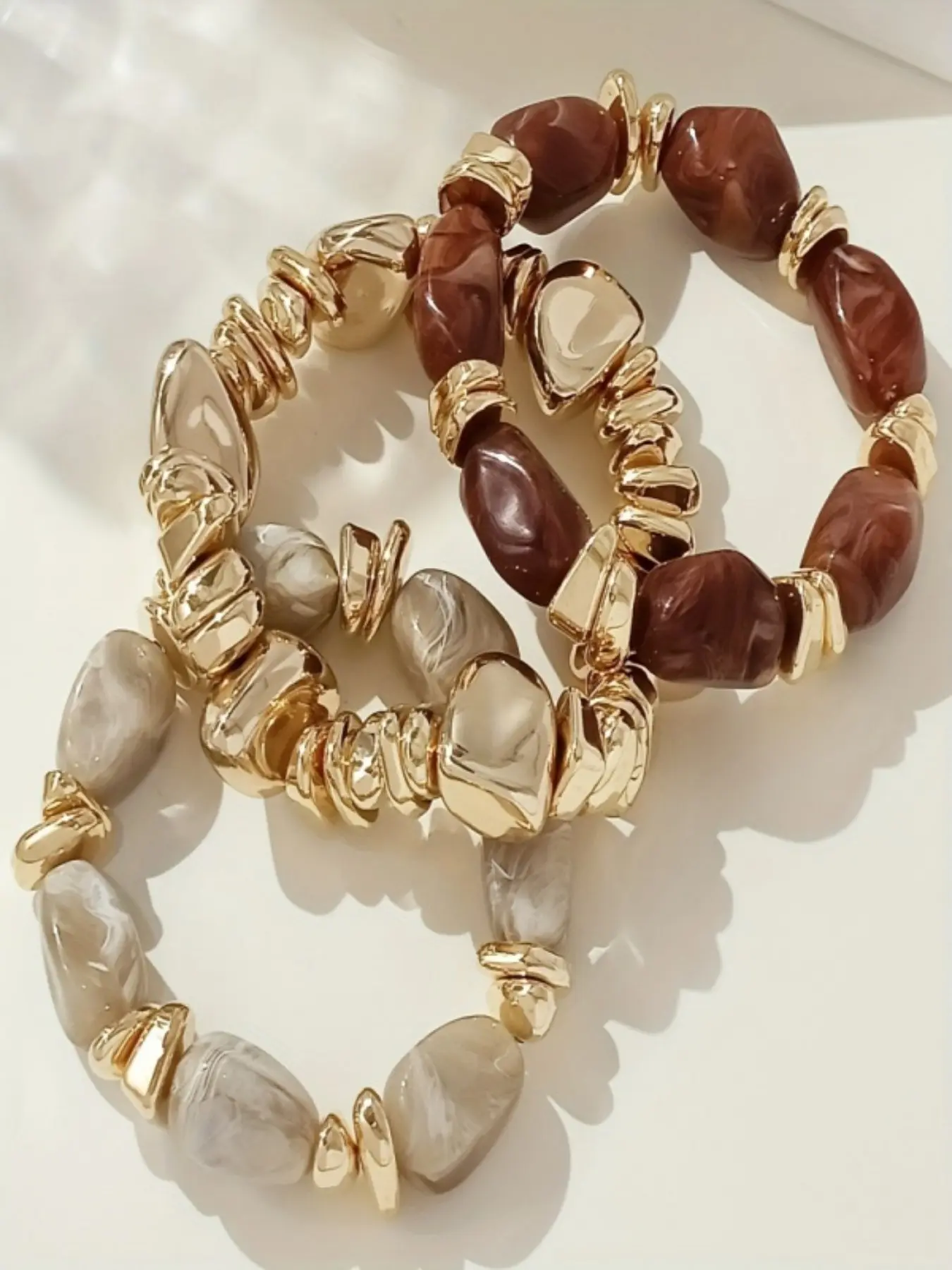 3-Piece Bohemian Style Acrylic Beaded Bracelet Set, Unisex Elegant All-Over Print, Thick Bold Design, Stackable Boho Bracelets, Suitable for All Seasons