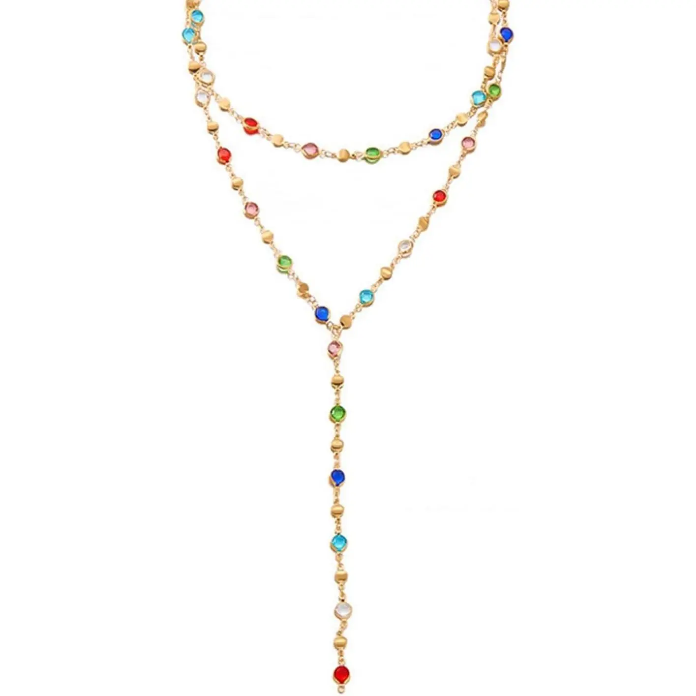 Colorful Necklace for Women,  Chain  Long Multicolor Beaded Choker Necklaces Rhinestone Drop Necklace,Festival  Accessories