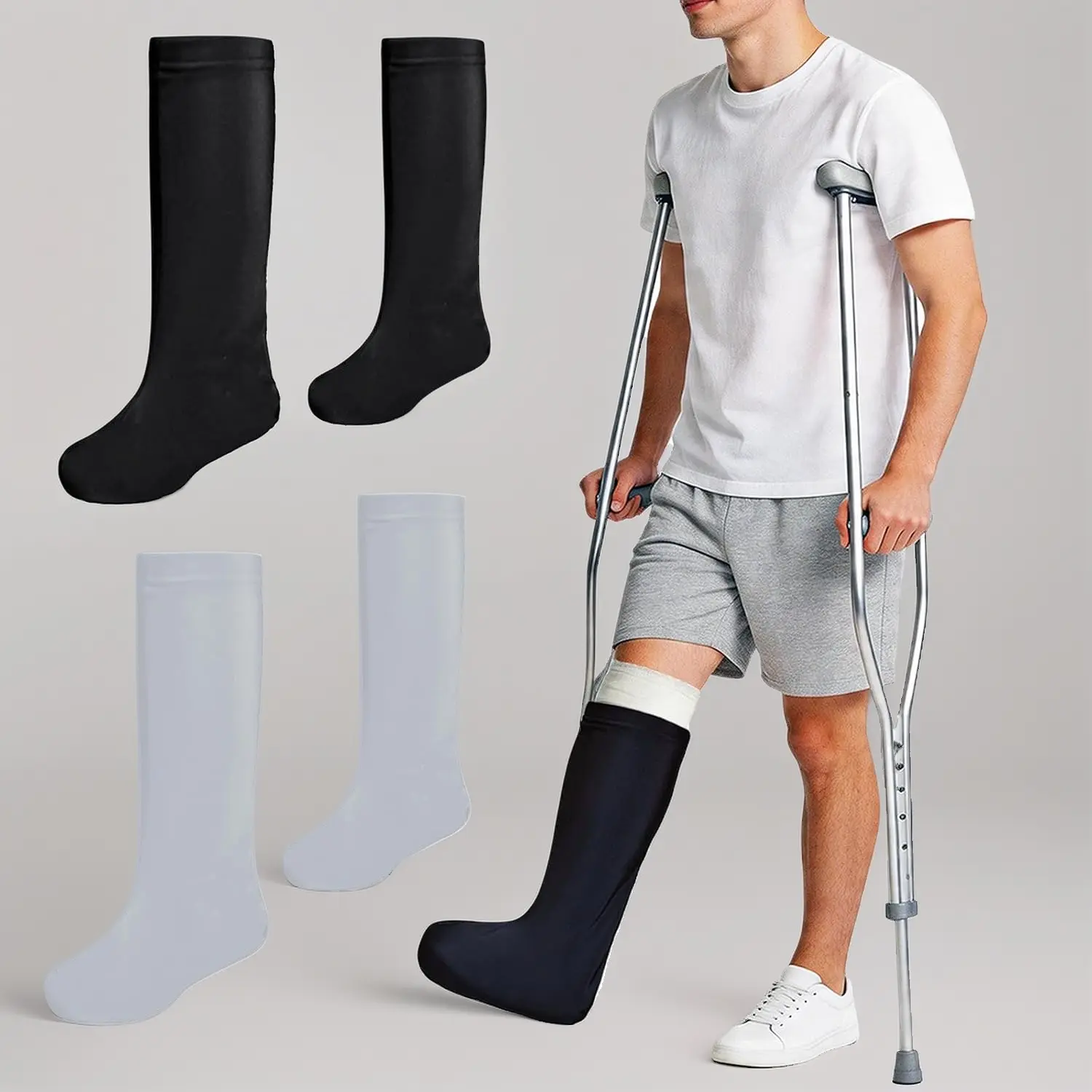 4PCS Foot & Below-the-Knee Cast Covers, Reusable Elastic Cast Sock Sleeves for Adults, Soft Plaster Leg Protector for Broken Foot, Post-Foot Surgery Recovery, Unisex for Men & Women