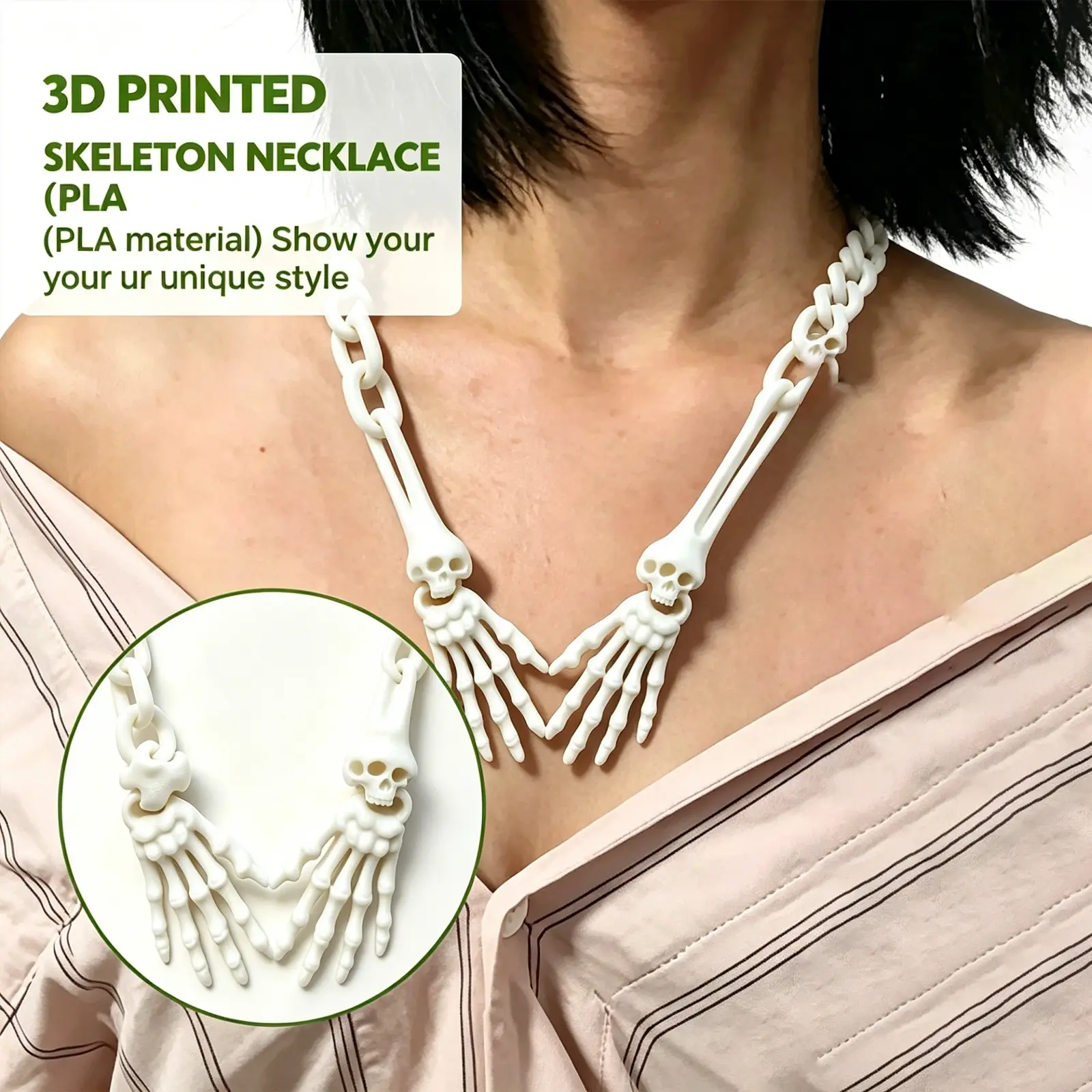 Halloween Skeleton Hand Arm Chain Necklace, Simulation Bone Skull Pendant, Gothic Fashion Jewelry Party Decorations