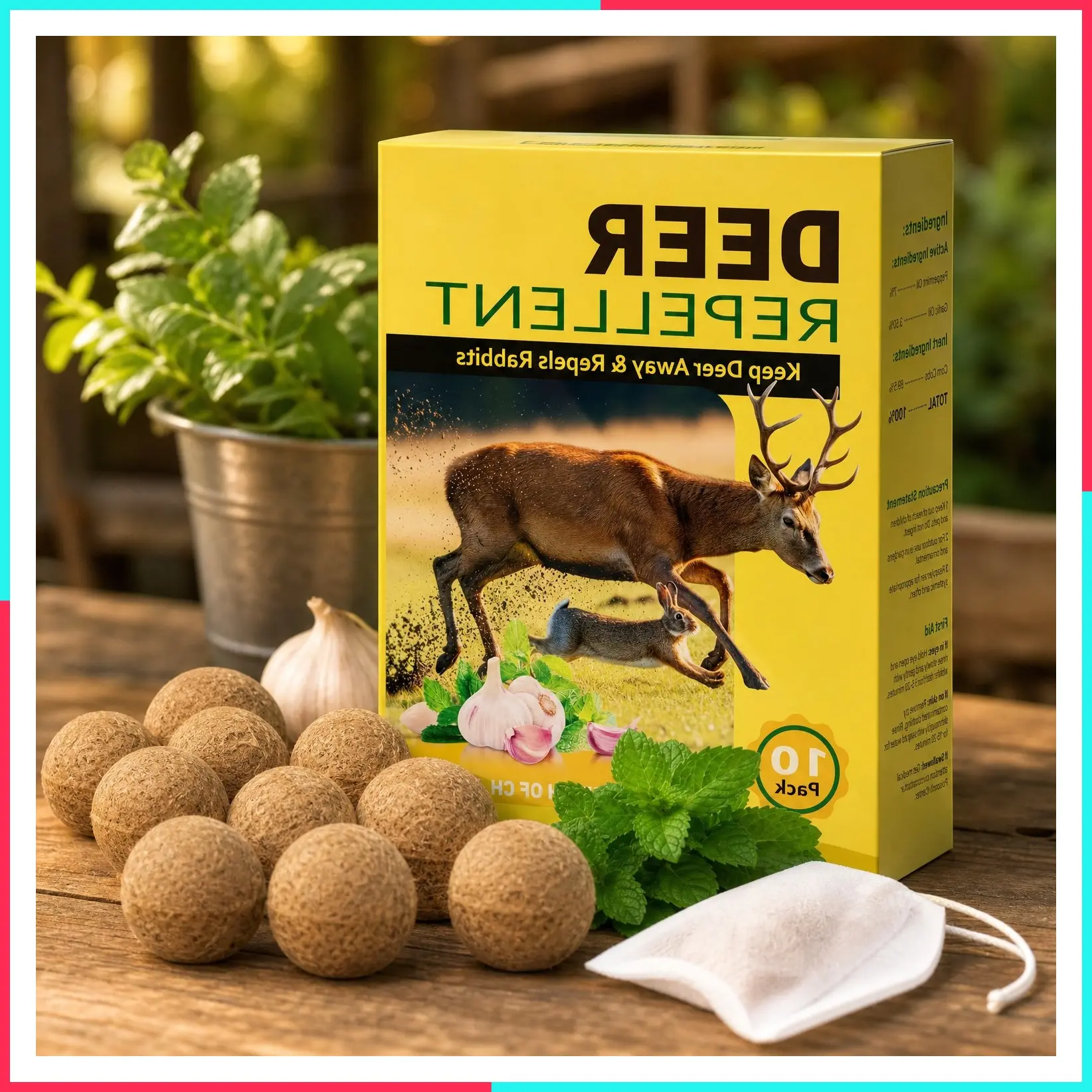 Deer & Rabbit Repellent Balls, 10 Packs, Natural Plant-Based Formula with Peppermint & Garlic Oils, Long-Lasting Outdoor Animal Deterrent for Yard & Garden