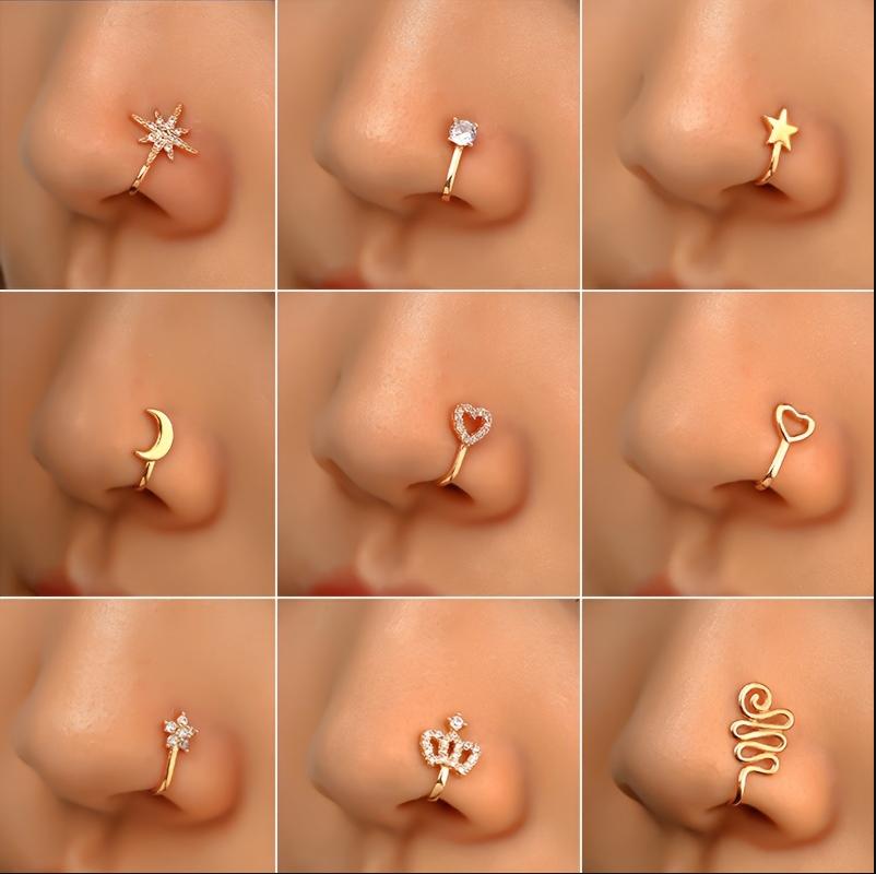 ARPURRAINA 9pcs Fashion Sparkle Fake Piercing Nose Rings Accessories - Copper & Stainless Steel Non-Piercing Clips (U-Shape, Star, Love, Crown, Cross) with Zirconia Rhinestones, Gold-Tone Punk Body Jewelry, Fashion Nose Rings,sohochic ARPURRAINA 9pcs Fashion Sparkle Fake Piercing Nose Rings Accessories - Copper & Stainless Steel Non-Piercing Clips (U-Shape, Star, Love, Crown, Cross) with Zirconia Rhinestones, Gold-Tone Punk Body Jewelry, Fashion Nose Rings,sohochic
