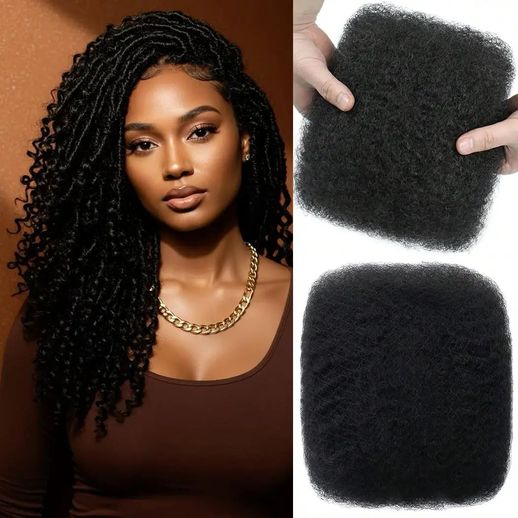 Afro Kinkys Bulk Human Hair  Real Human Hair 30g  Kinky Curly Hair  for Mini Twist,Dreadlocks Extensions, Microloc  Repair Twist,Double Lifespan Virgin Hair 16 inch  Black