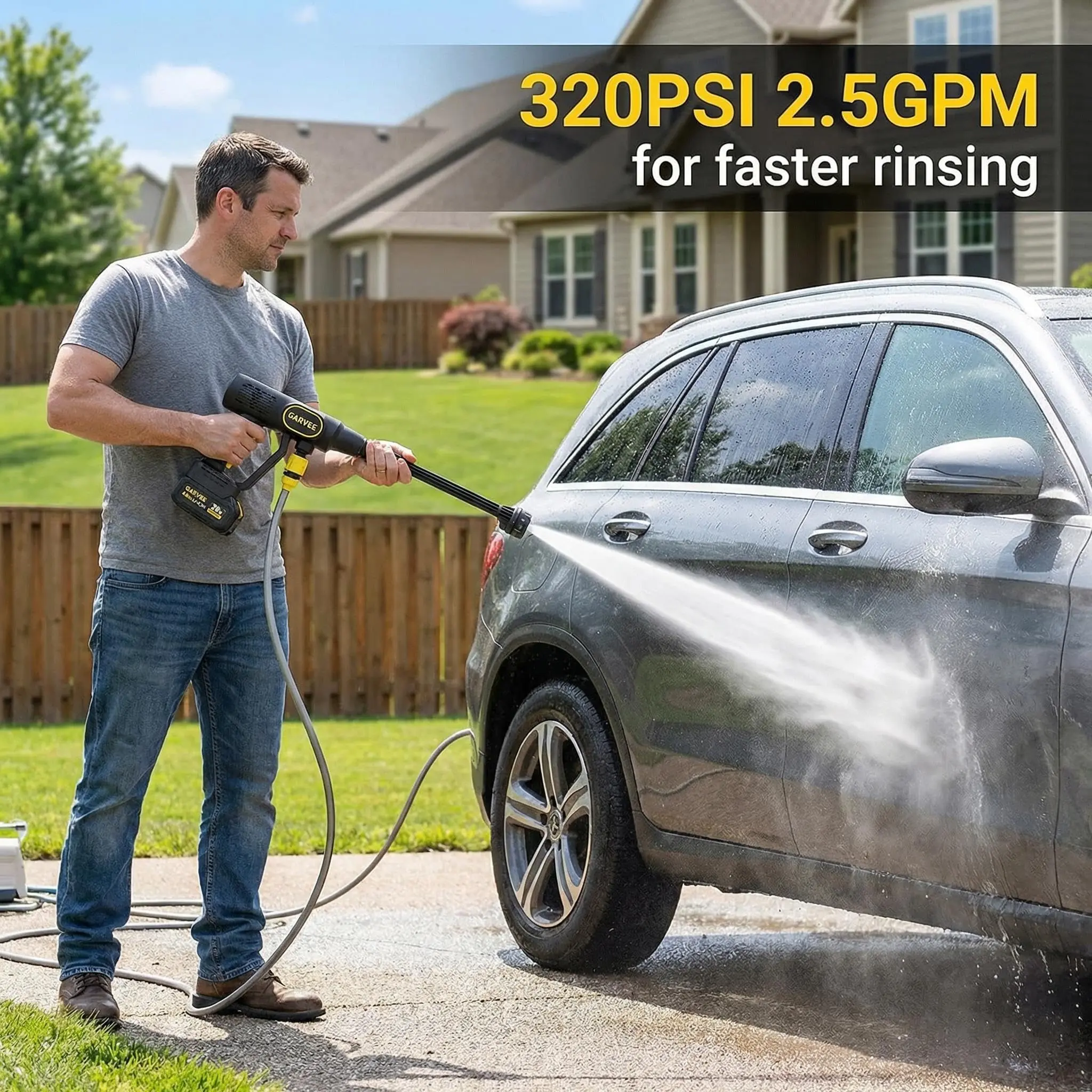 20V Brushless Cordless Pressure Washer, 320 PSI Portable Power Cleaner with 6-in-1 Adjustable Nozzle, Foam Cannon & 26FT Hose, 4.0Ah Rechargeable Battery & Fast Charger, Ideal for Car Detailing, Home Patio & Garden Cleaning