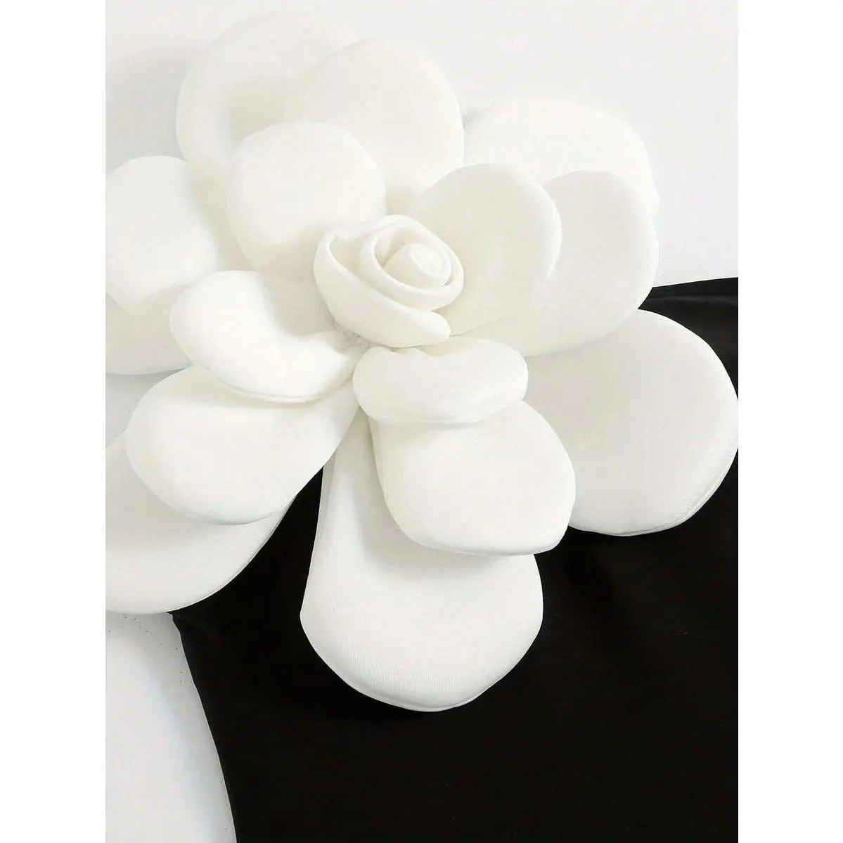Black Bandeau One Piece Swimsuit With 3D White Flower Decor