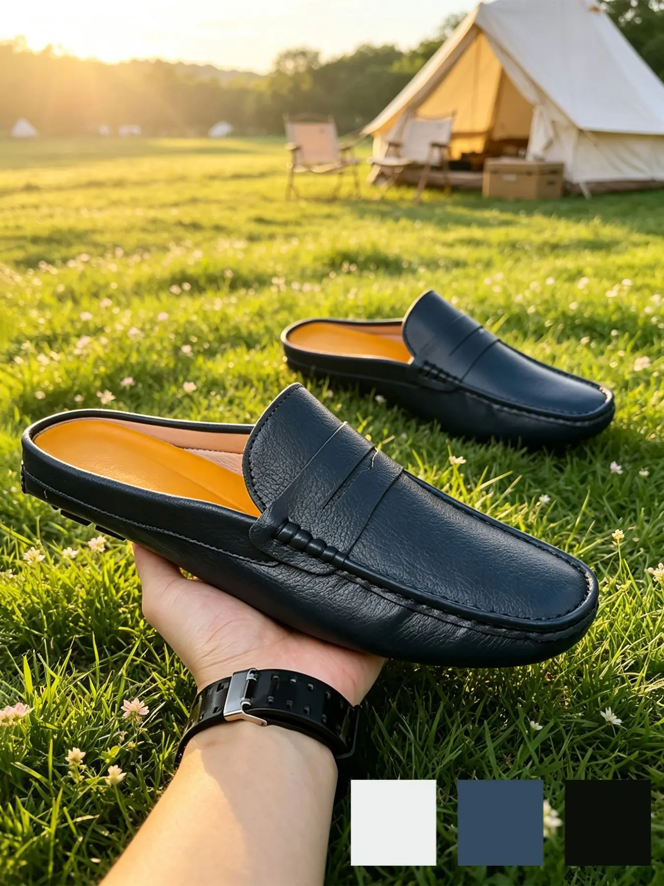 Men's Backless Loafers Penny Loafers, Casual Slip-On Style, Breathable Lightweight Non-Slip, Microfiber Leather Mules, Plus Size, Vacation Beach Walking Shoes