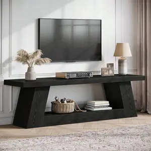 Tribesigns 63" Rustic TV Stand For 55/60/65/75-Inch TVs,  Long Media TV Console With Storage Shelve, Entertainment Center Television Stand For Living Room, Bedroom (Black)