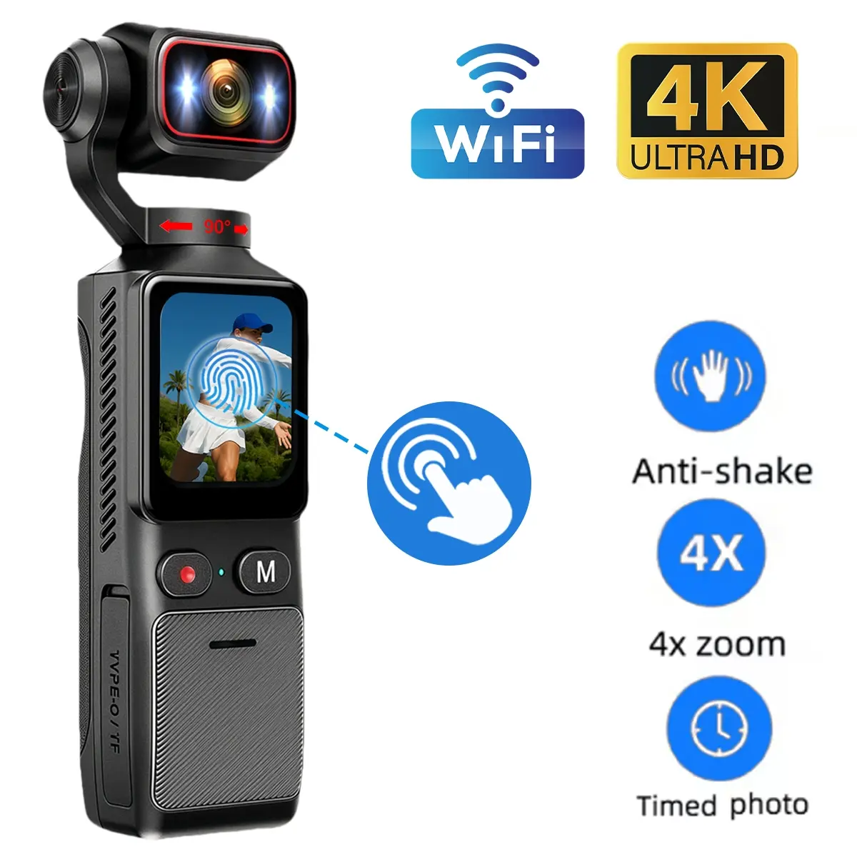 4K Vlogging Camera with 180° Rotating Lens, Portable Vlogging Camera, Pocket Body Camera, Long-range Battery, 4× Lossless Zoom, Handheld POV Cameras with 32GB Card, Easy One-Button Recording for Travel & Daily Life